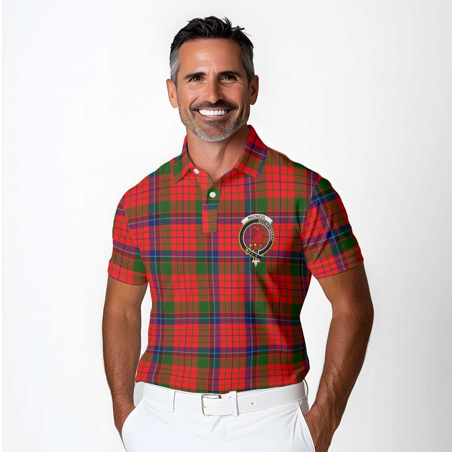 Clan Macnicol Tartan Golf Men Polo Shirt Crest And Plaid Basic Style