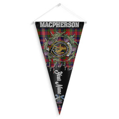 Clan Macpherson Tartan Felt Pennant Crest And Plaid Basic Style