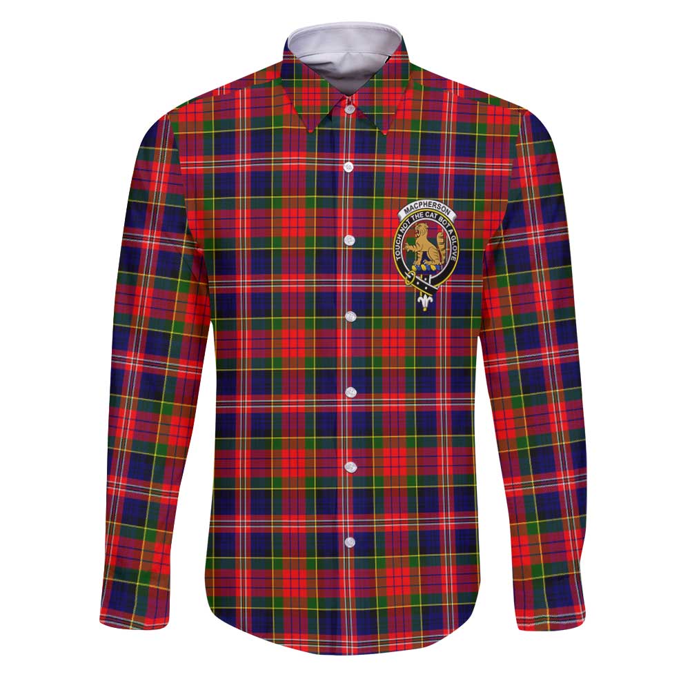 Clan Macpherson Tartan Long Sleeve Button Shirt Crest And Plaid Basic Style
