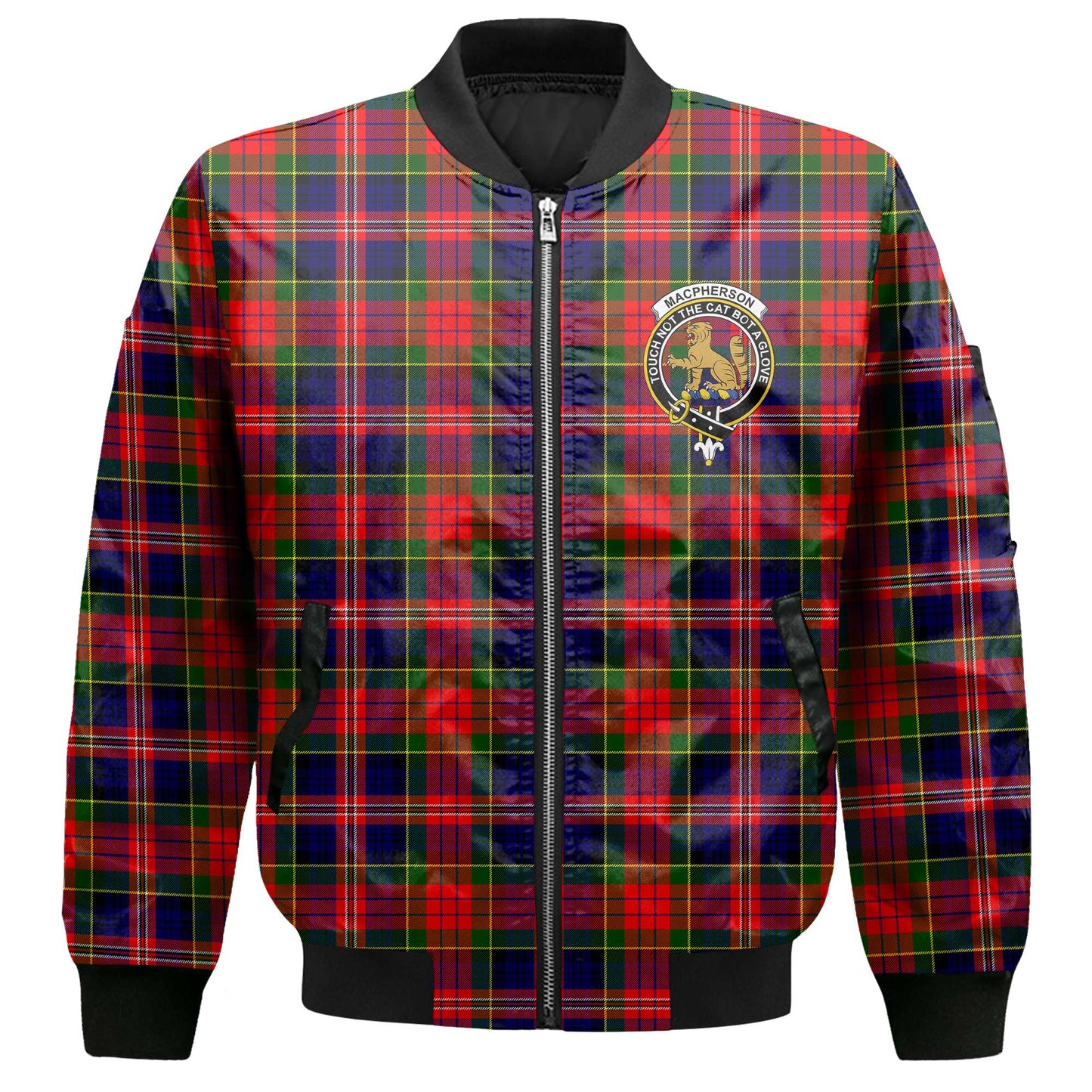 Clan Macpherson Tartan Men Bomber Jacket Crest And Plaid Basic Style