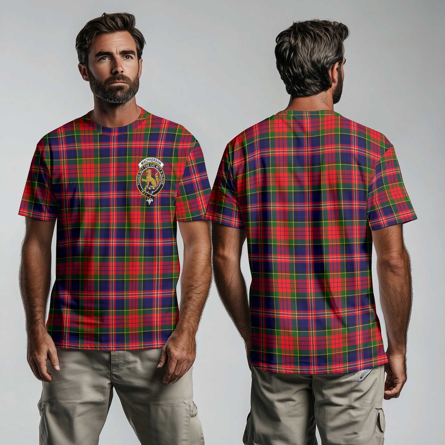 Clan Macpherson Tartan Men T Shirt Crest And Plaid Basic Style