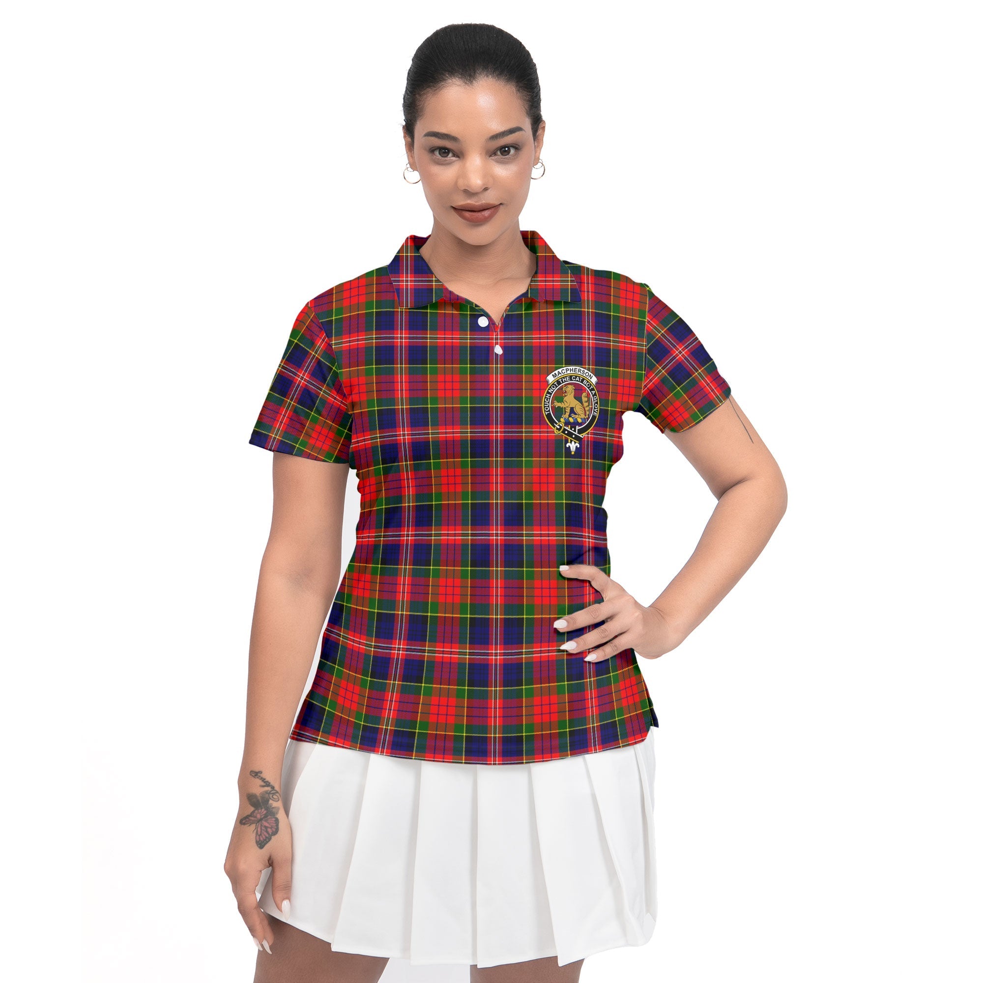 Clan Macpherson Tartan Women Polo Shirt Crest And Plaid Basic Style