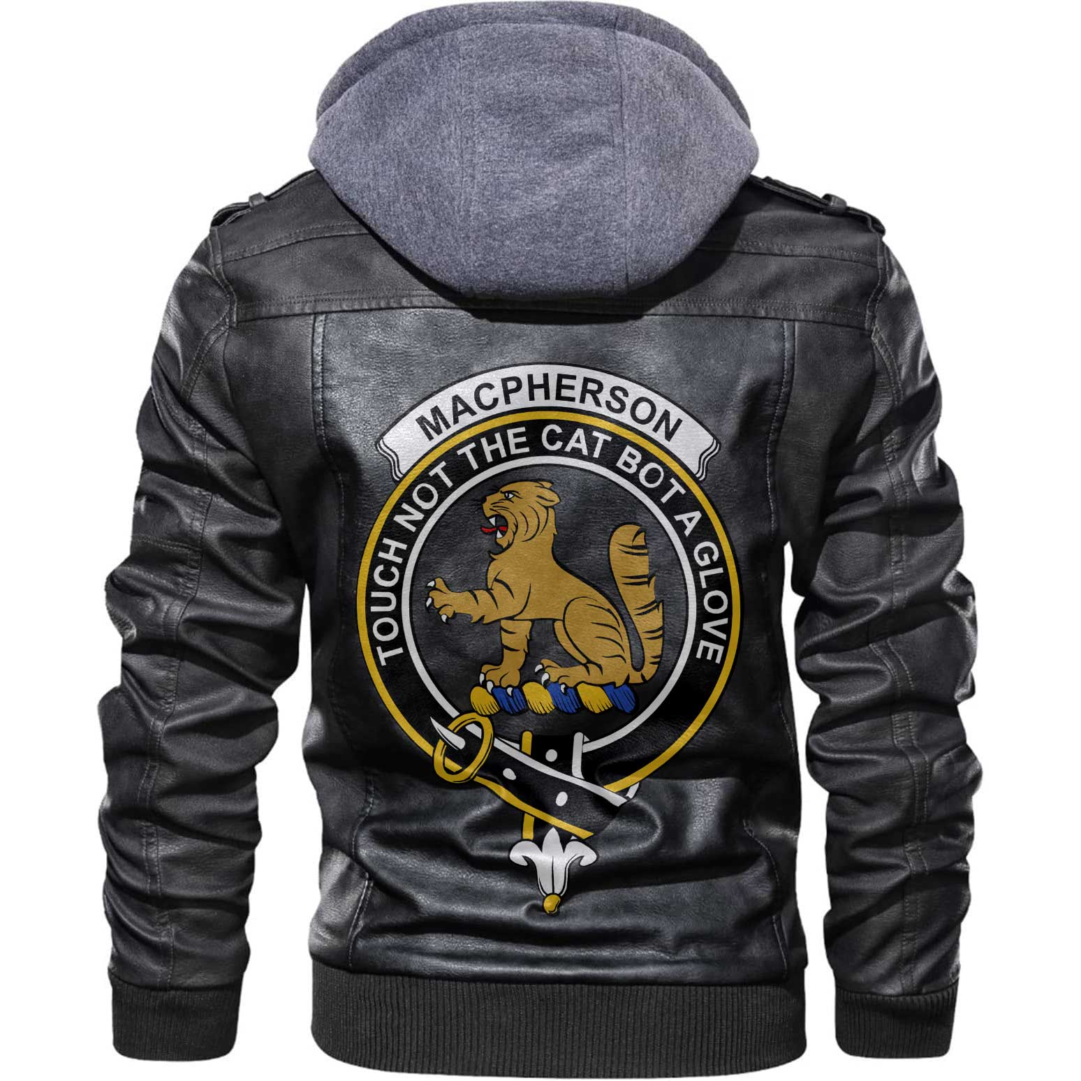 Clan Macpherson Tartan Zip Leather Jacket Crest And Plaid Basic Style