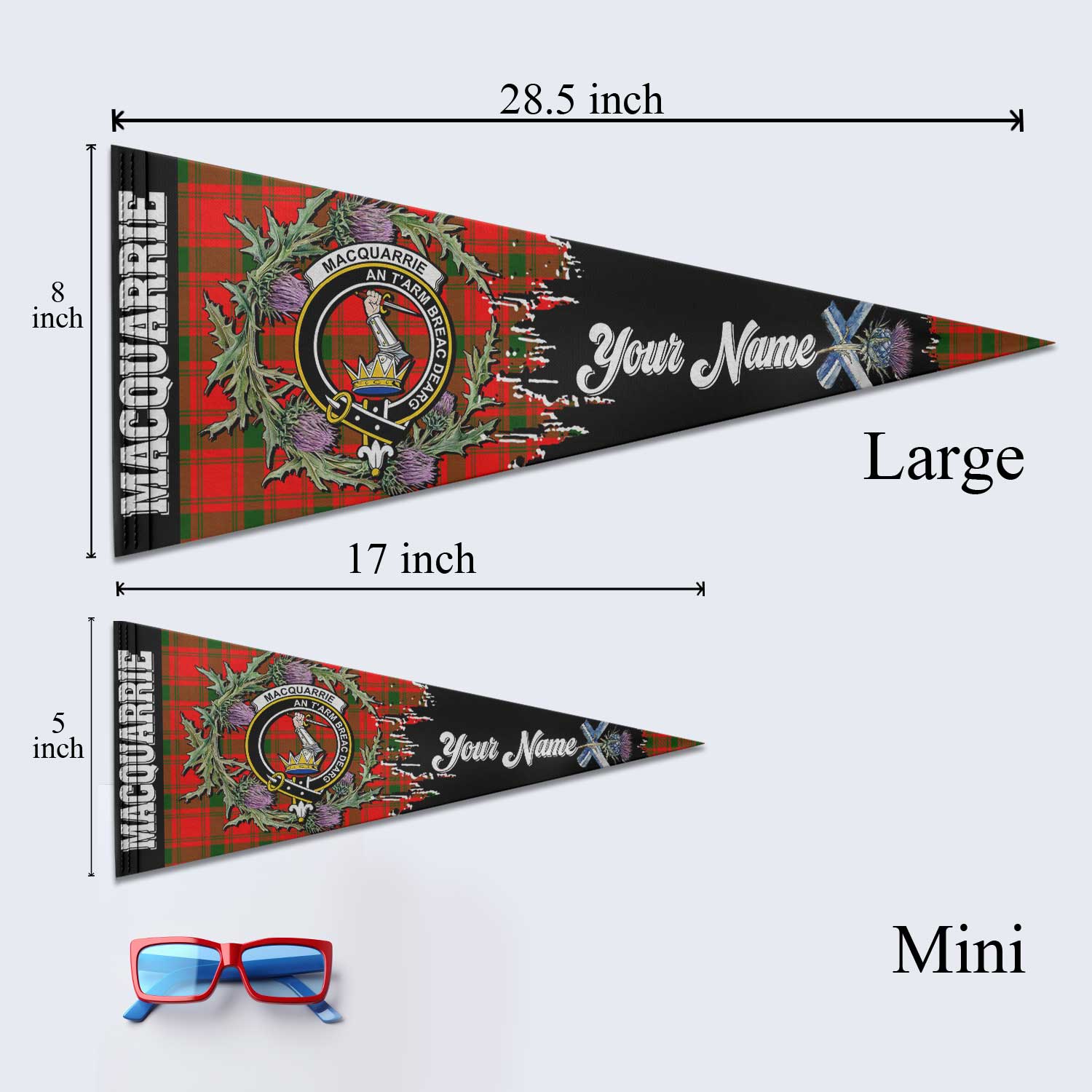 Clan Macquarrie Tartan Felt Pennant Crest And Plaid Basic Style