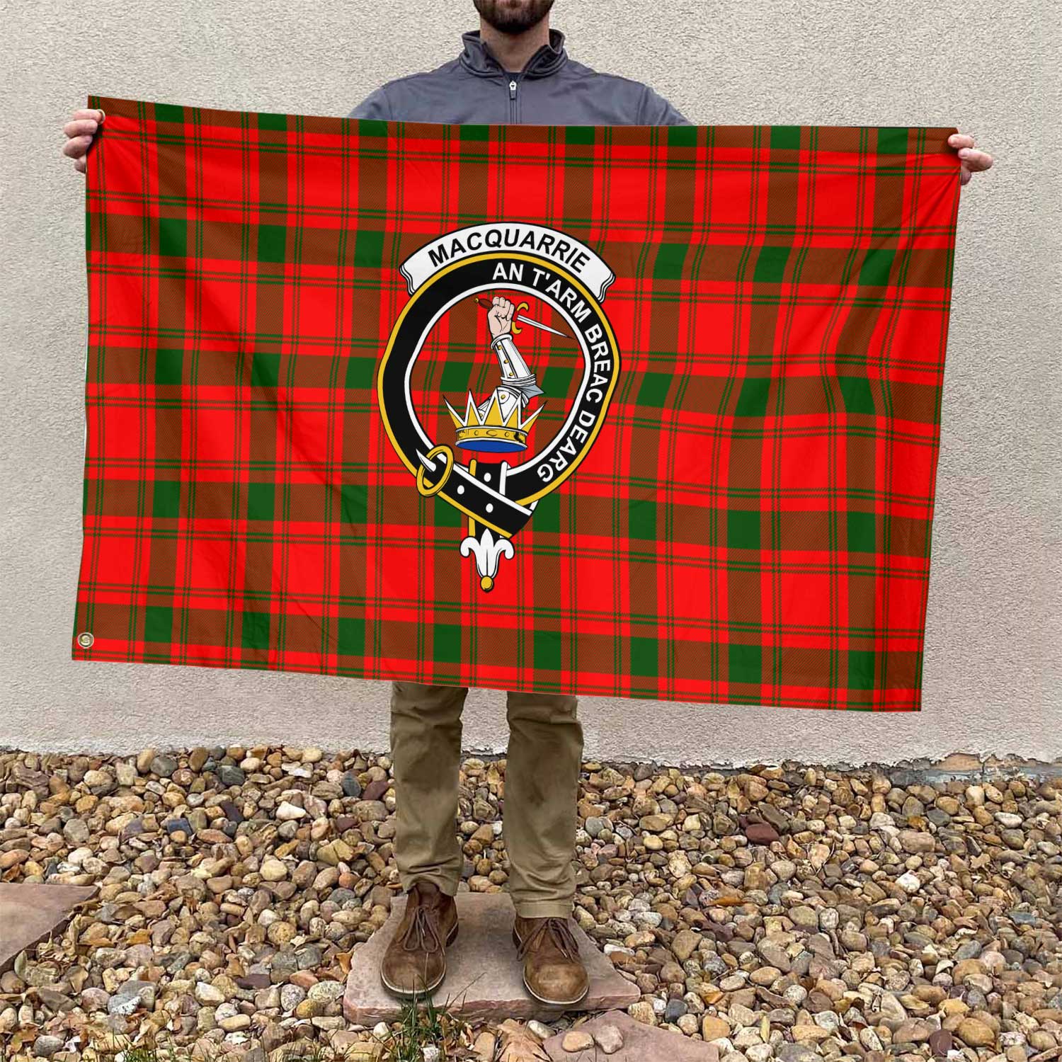 Clan Macquarrie Tartan Flag Crest And Plaid Basic Style