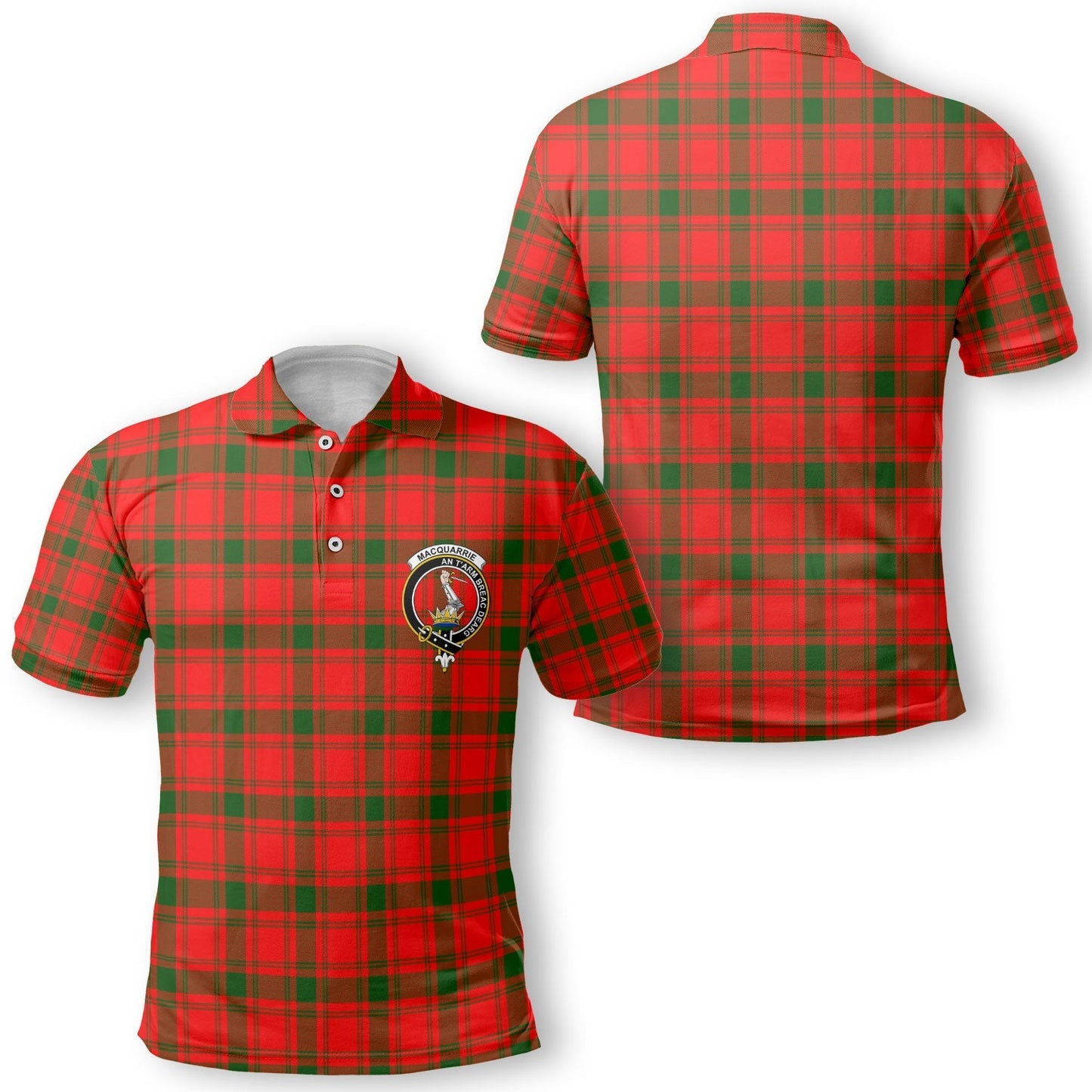 Clan Macquarrie Tartan Golf Tartan Men Polo Shirt Crest And Plaid Basic Style