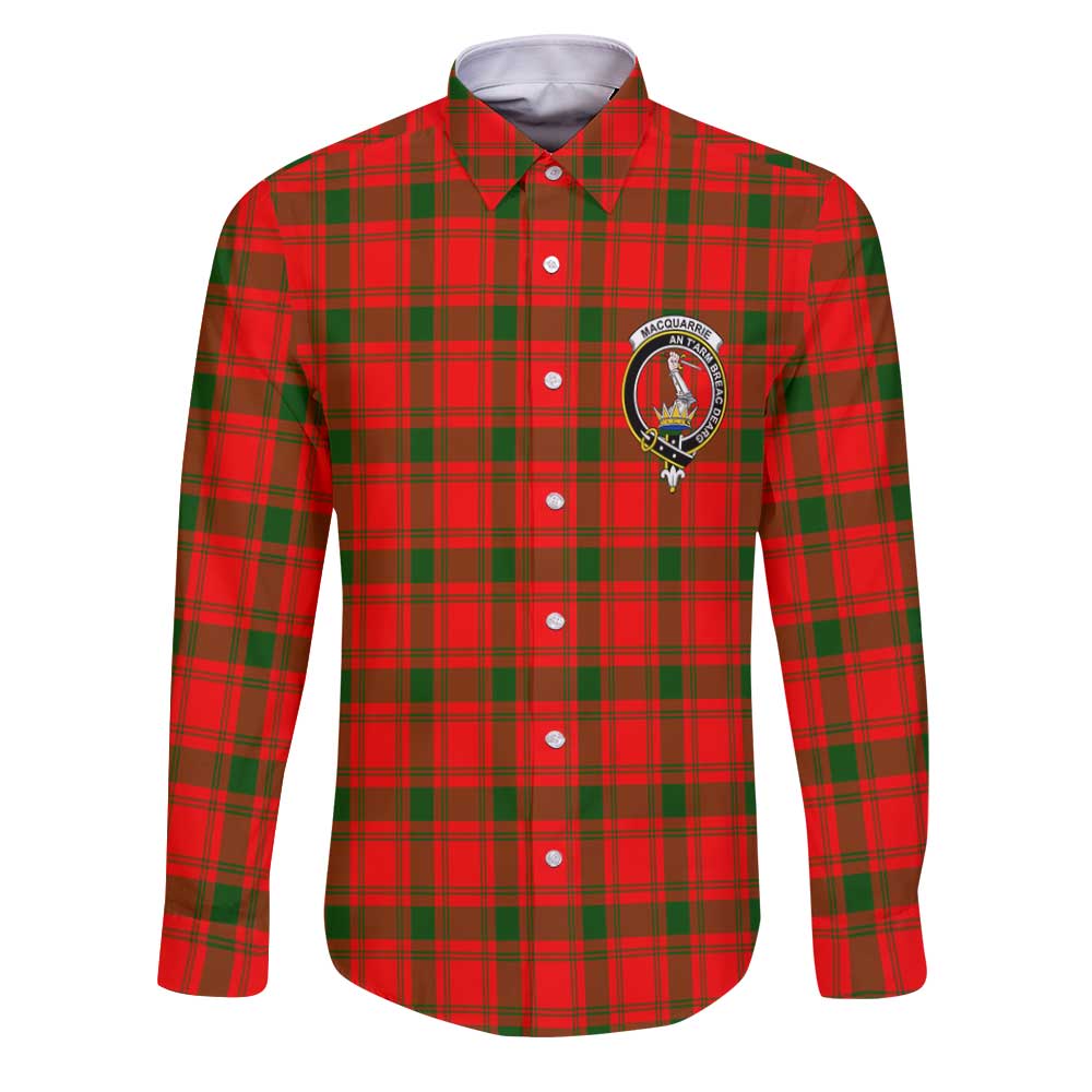 Clan Macquarrie Tartan Long Sleeve Button Shirt Crest And Plaid Basic Style