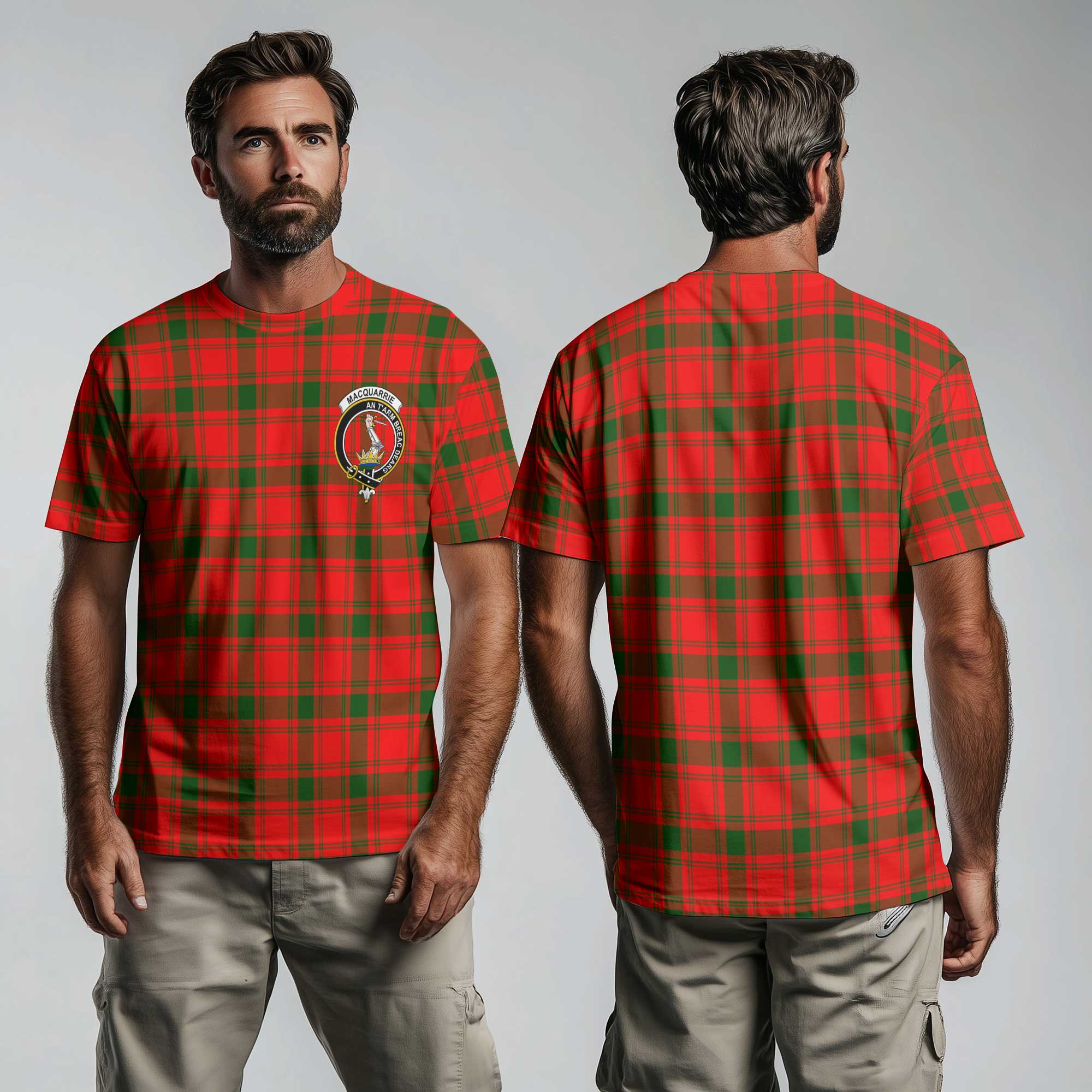 Clan Macquarrie Tartan Men T Shirt Crest And Plaid Basic Style