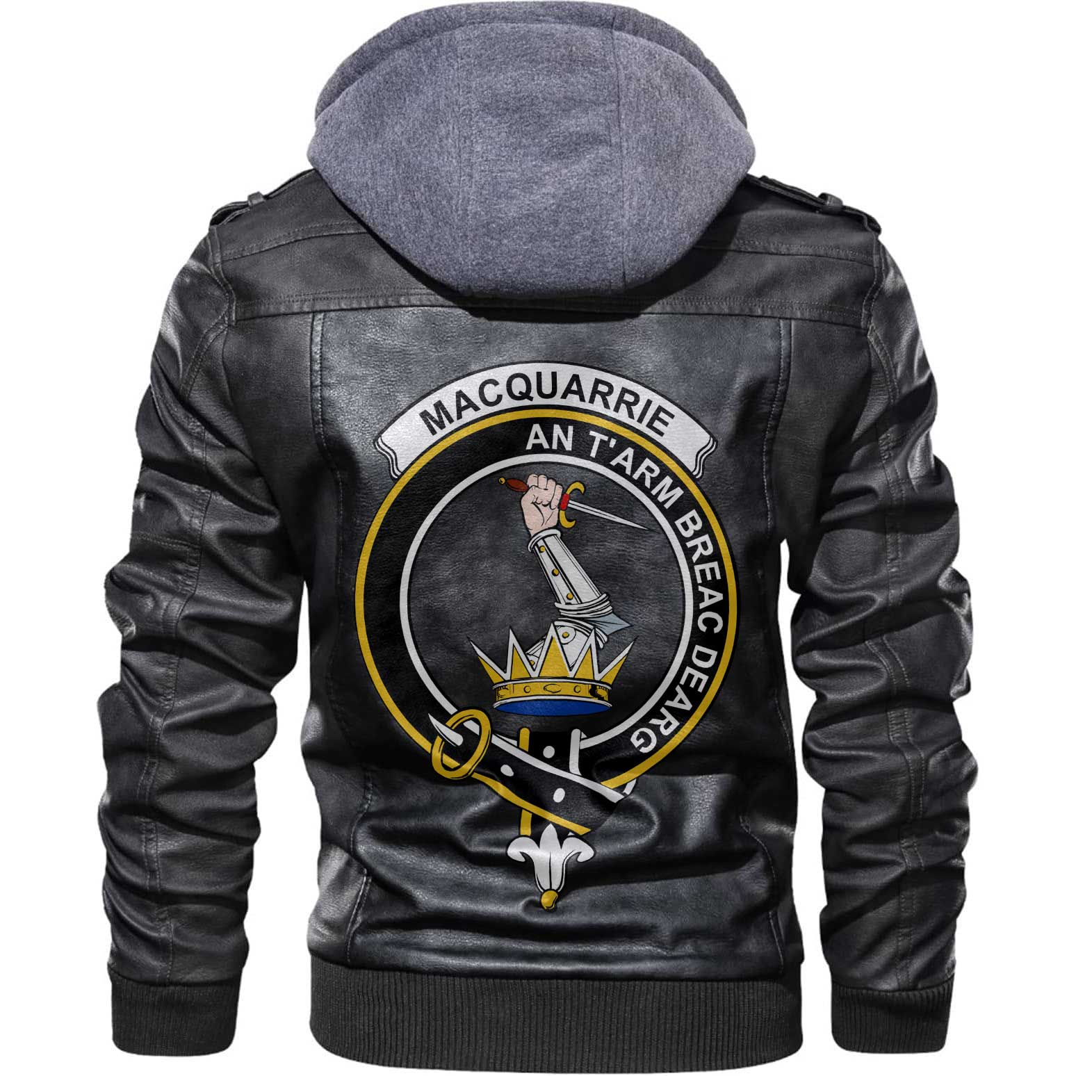 Clan Macquarrie Tartan Zip Leather Jacket Crest And Plaid Basic Style