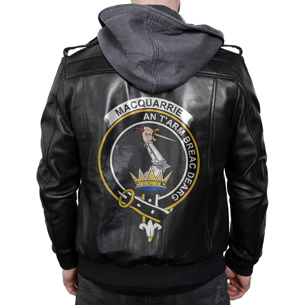 Clan Macquarrie Tartan Zip Leather Jacket Crest And Plaid Basic Style