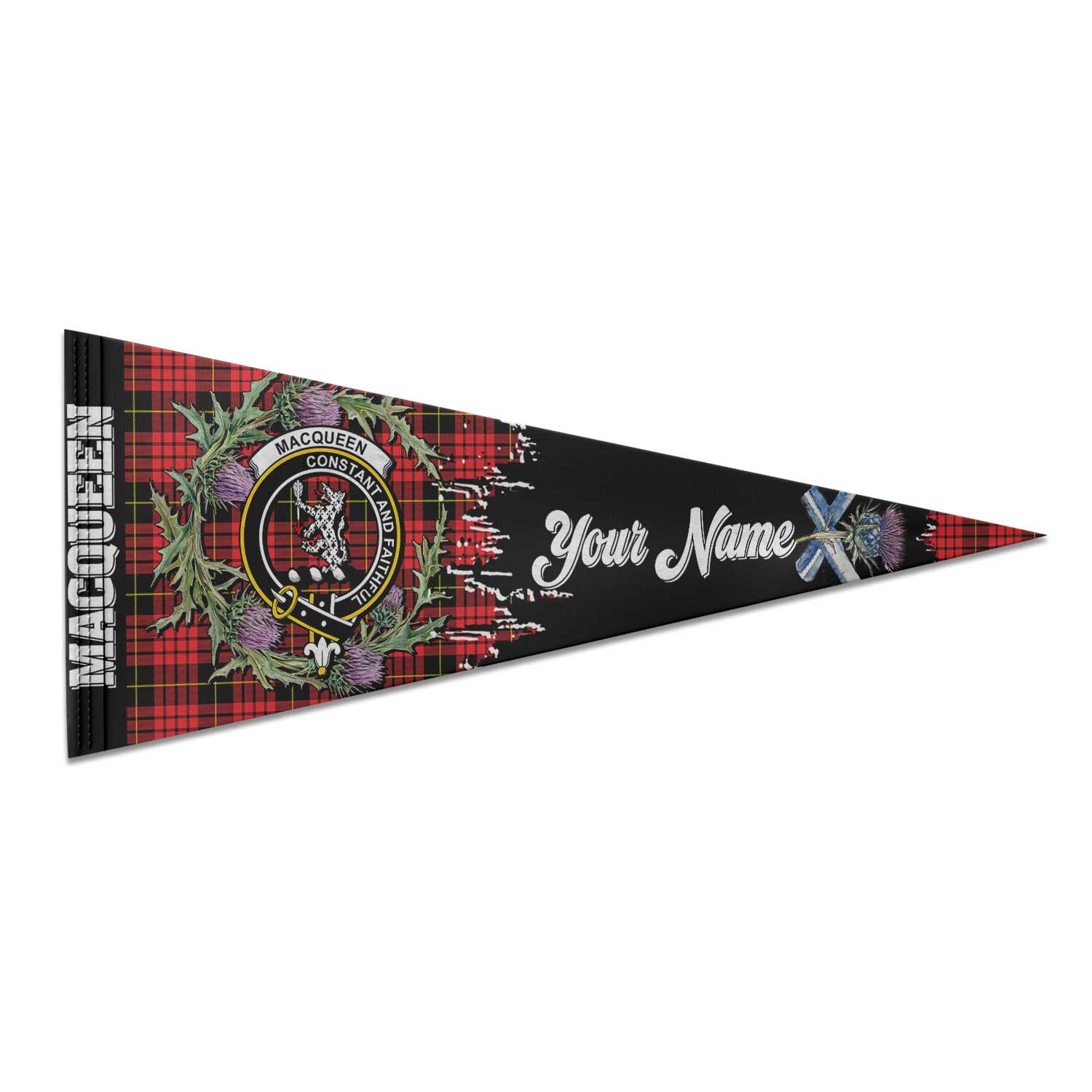Clan Macqueen Tartan Felt Pennant Crest And Plaid Basic Style