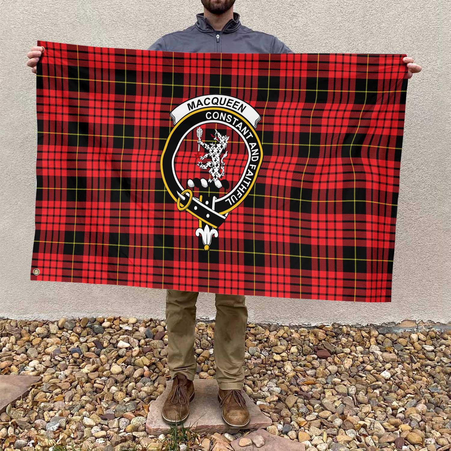 Clan Macqueen Tartan Flag Crest And Plaid Basic Style