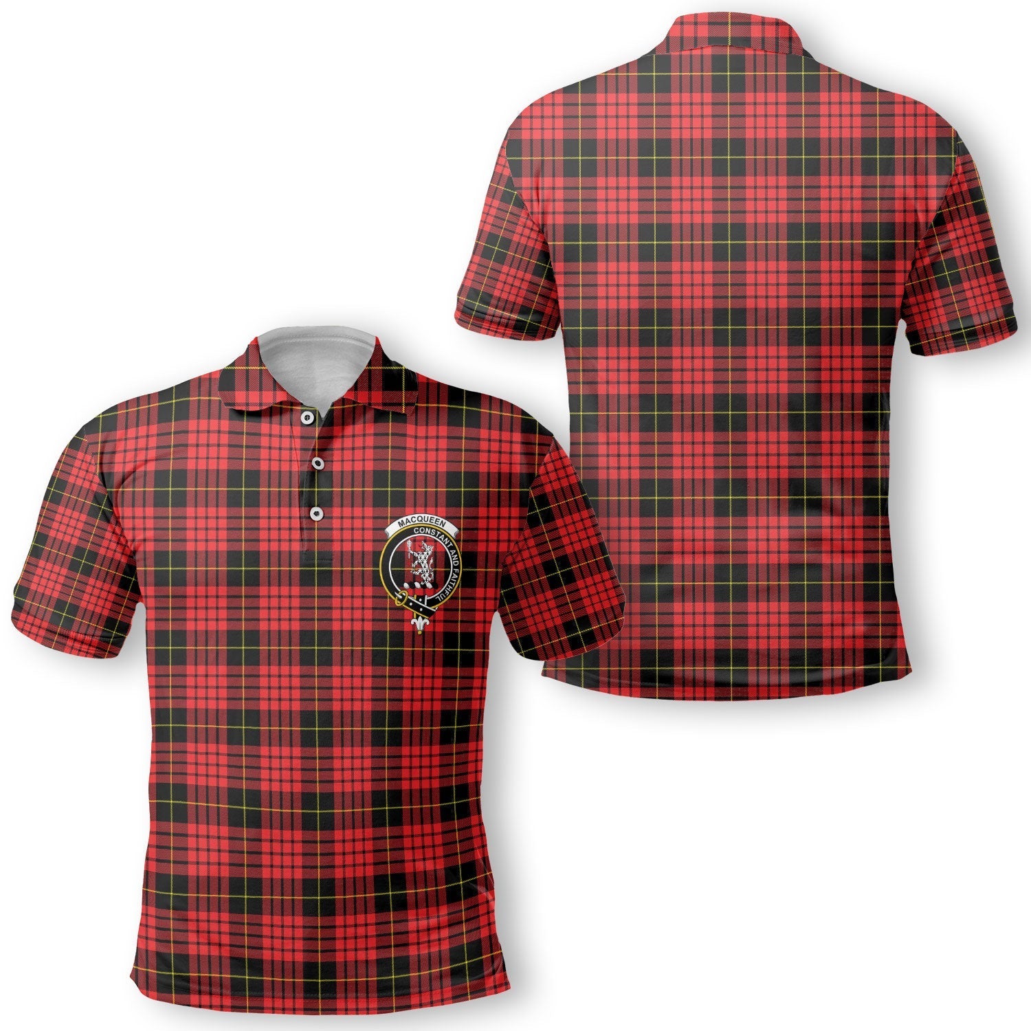 Clan Macqueen Tartan Golf Tartan Men Polo Shirt Crest And Plaid Basic Style