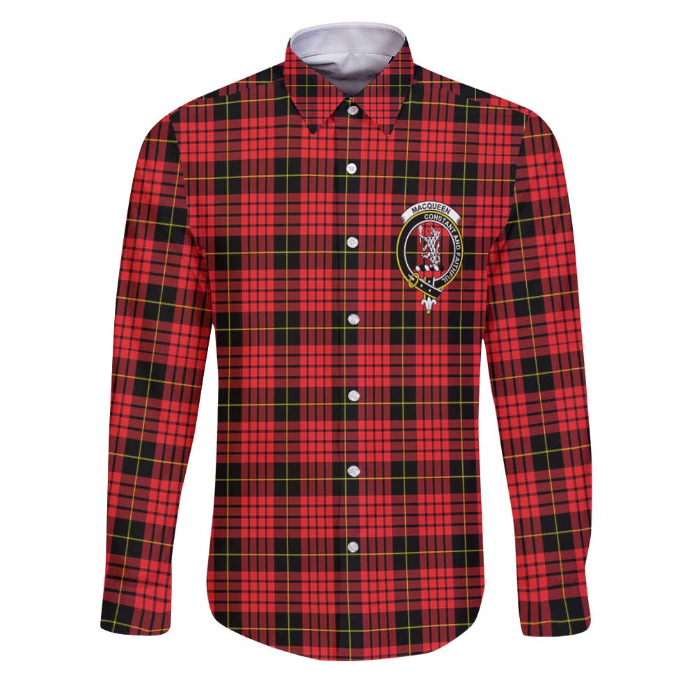 Clan Macqueen Tartan Long Sleeve Button Shirt Crest And Plaid Basic Style