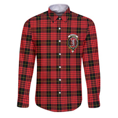Clan Macqueen Tartan Long Sleeve Button Shirt Crest And Plaid Basic Style
