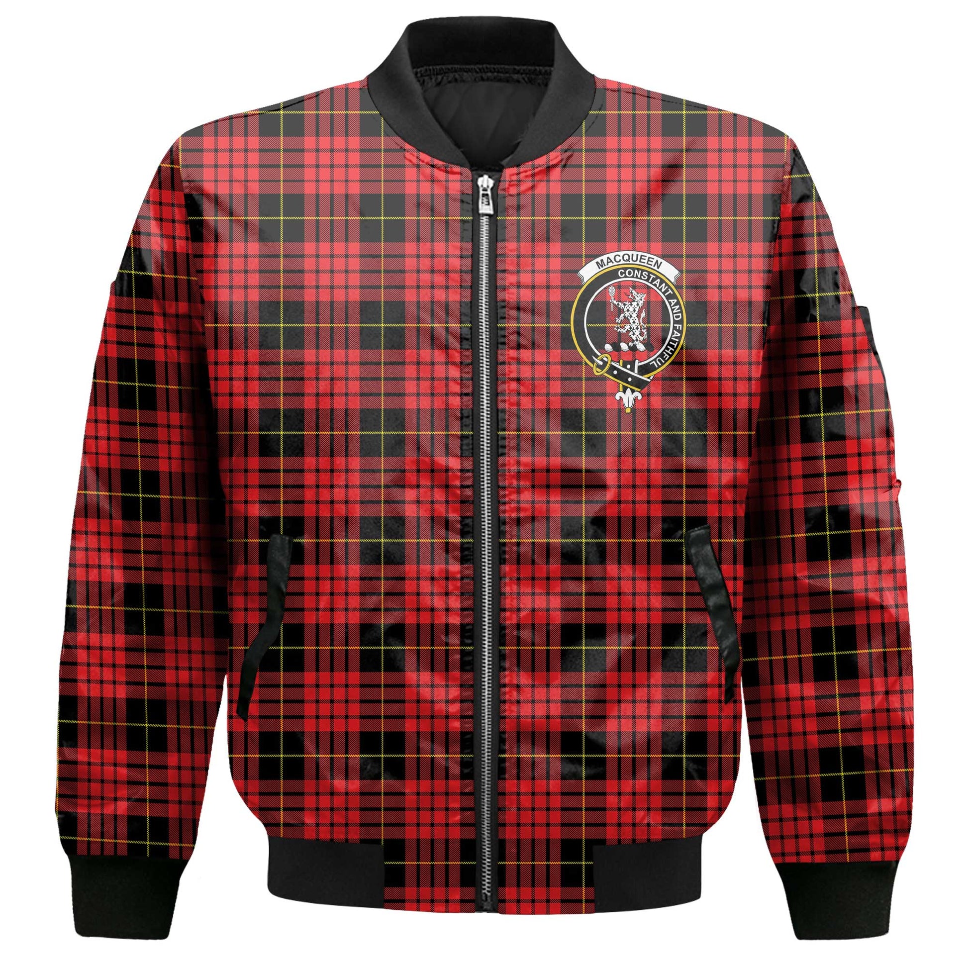 Clan Macqueen Tartan Men Bomber Jacket Crest And Plaid Basic Style