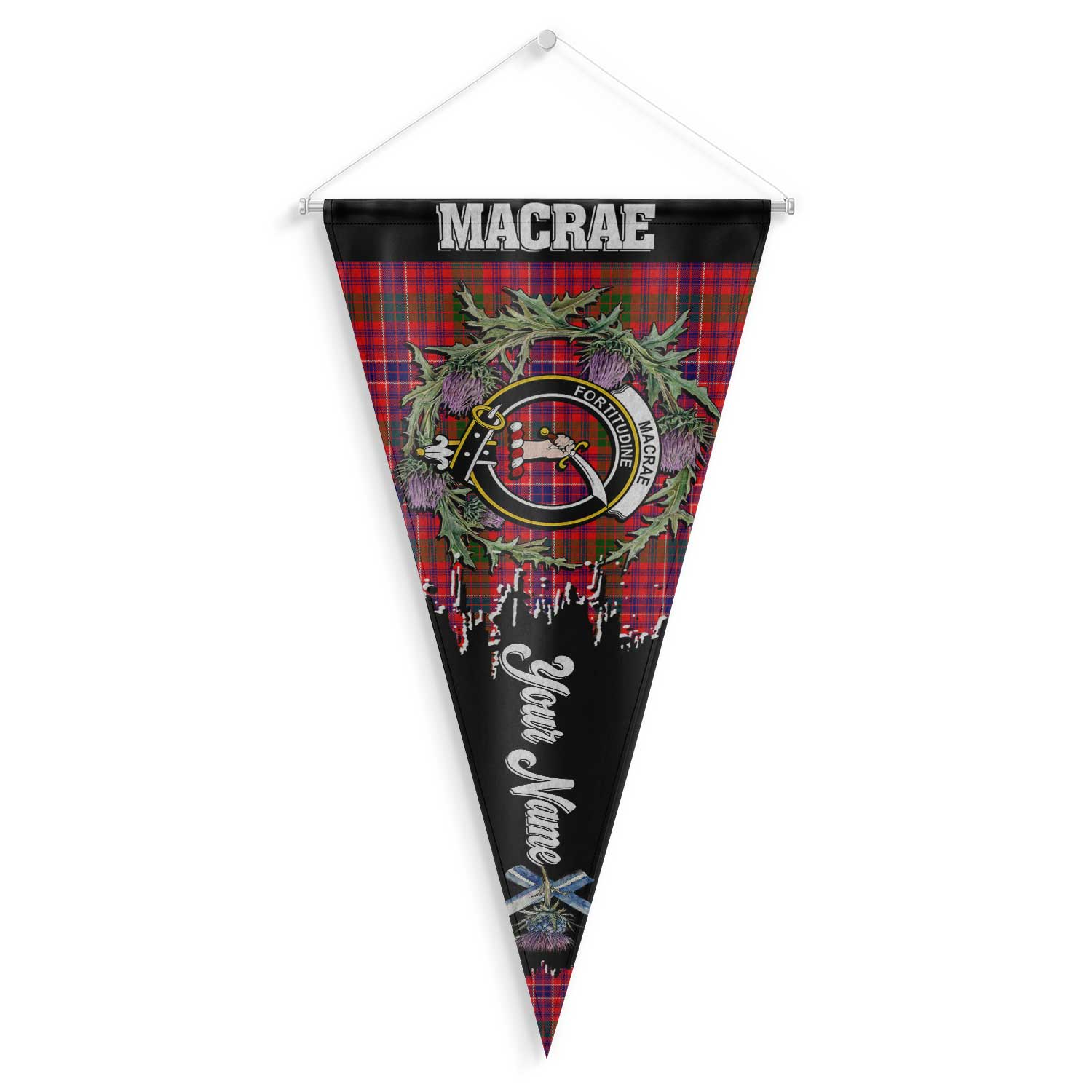 Clan Macrae Tartan Felt Pennant Crest And Plaid Basic Style