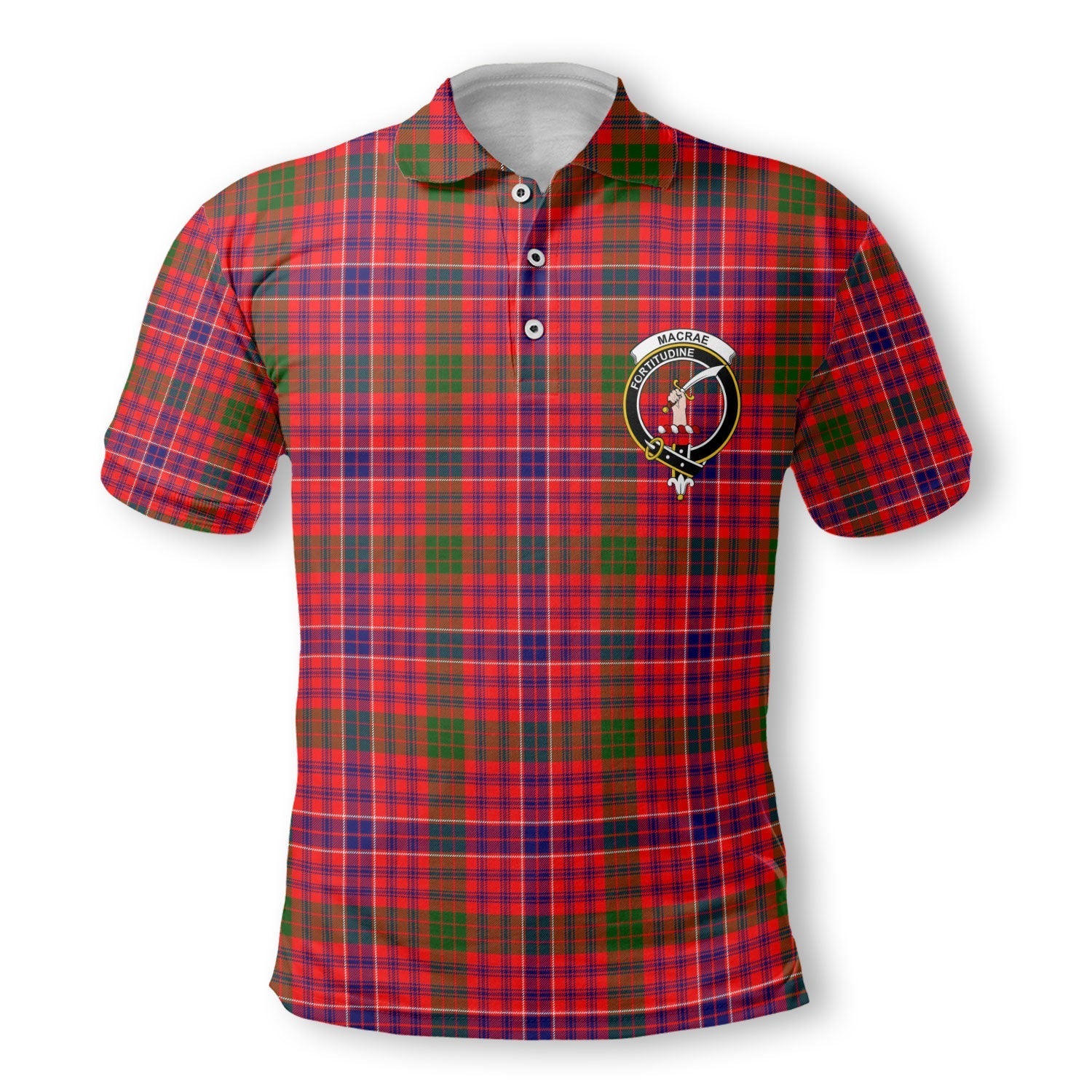 Clan Macrae Tartan Golf Tartan Men Polo Shirt Crest And Plaid Basic Style