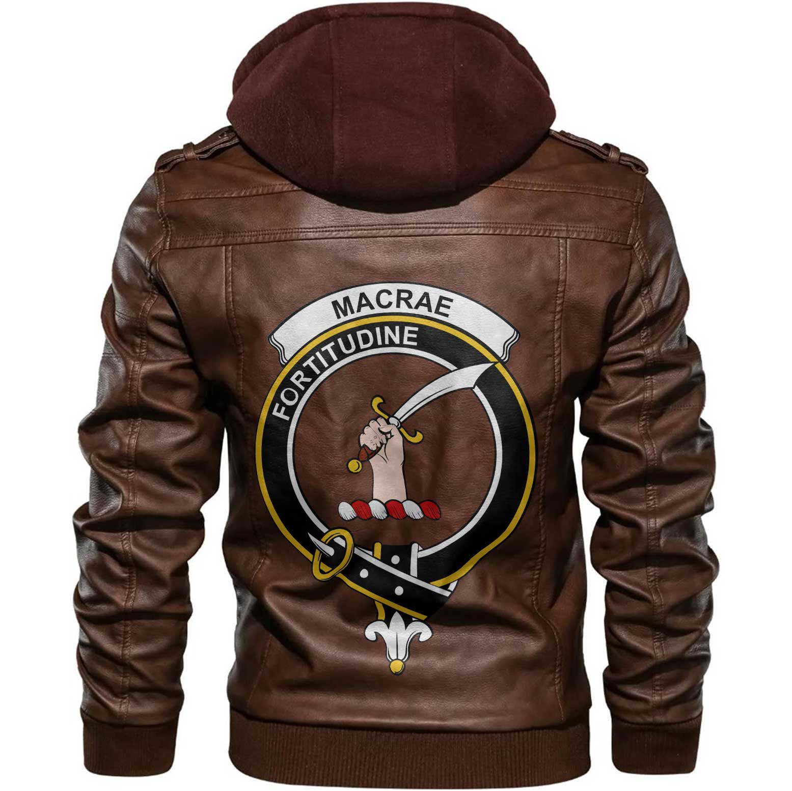 Clan Macrae Tartan Zip Leather Jacket Crest And Plaid Basic Style