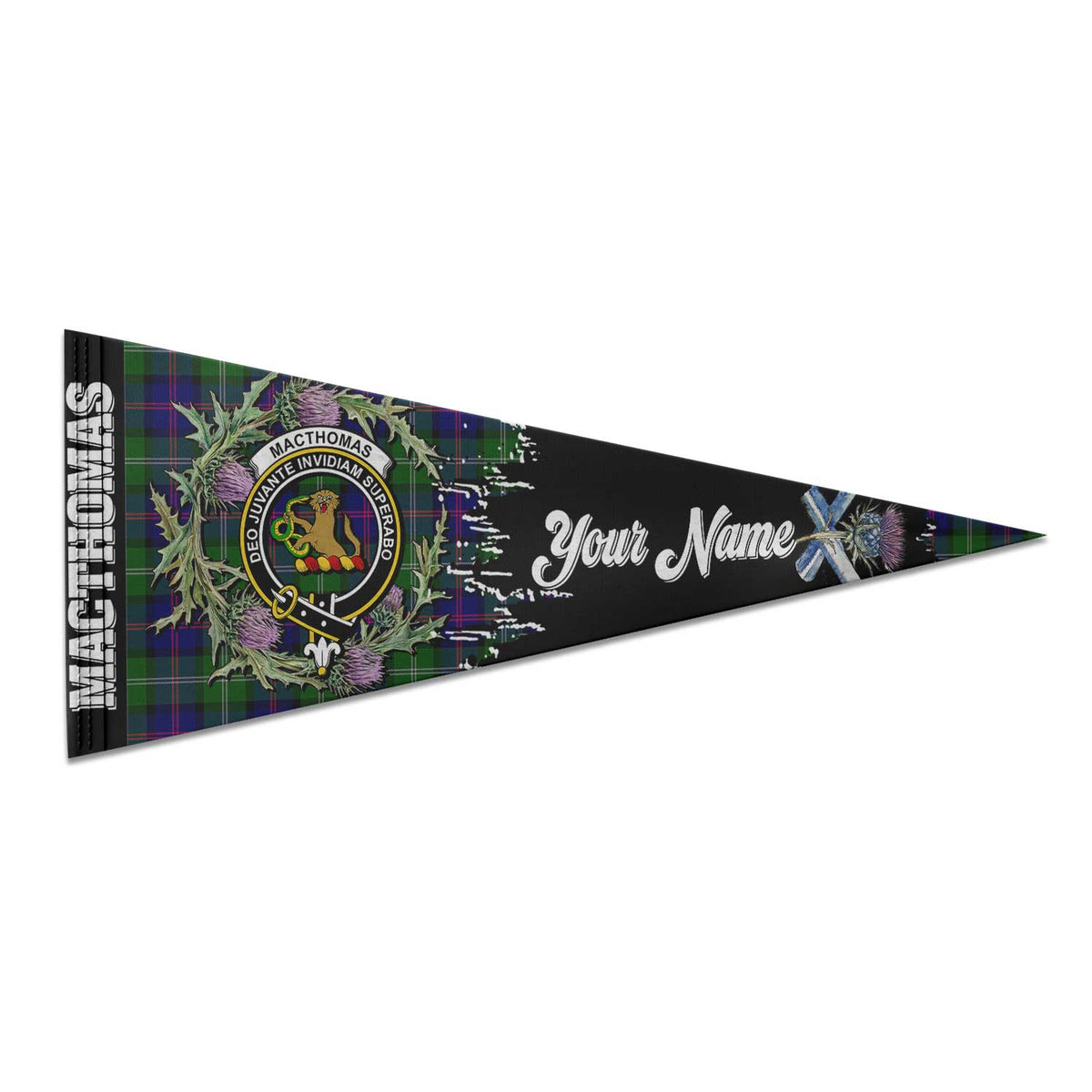 Clan Macthomas Tartan Felt Pennant Crest And Plaid Basic Style
