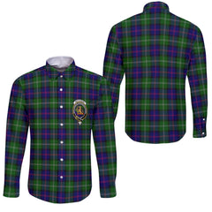 Clan Macthomas Tartan Long Sleeve Button Shirt Crest And Plaid Basic Style