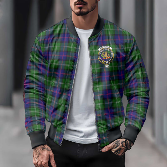 Clan Macthomas Tartan Men Bomber Jacket Crest And Plaid Basic Style