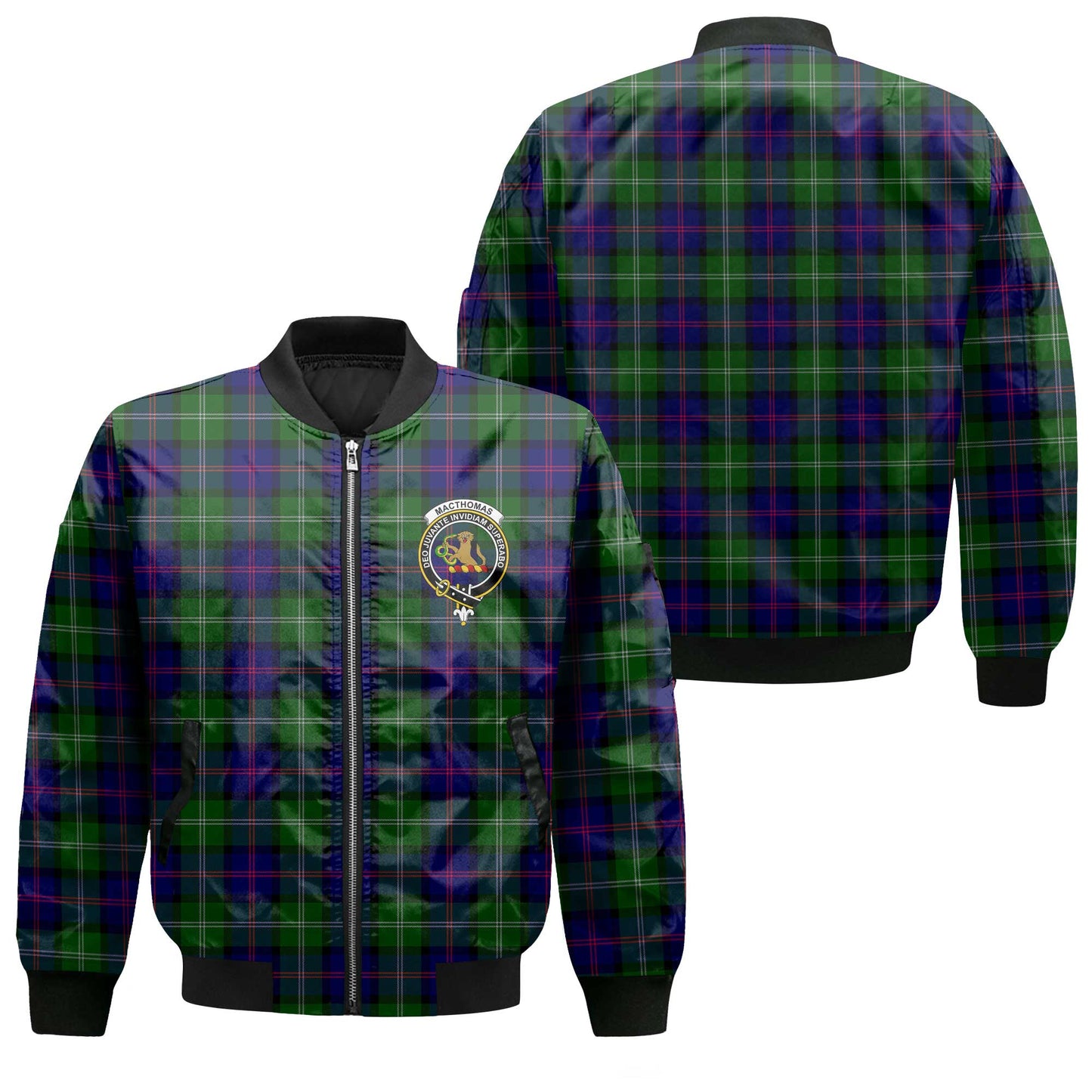 Clan Macthomas Tartan Women Bomber Jacket Crest And Plaid Basic Style