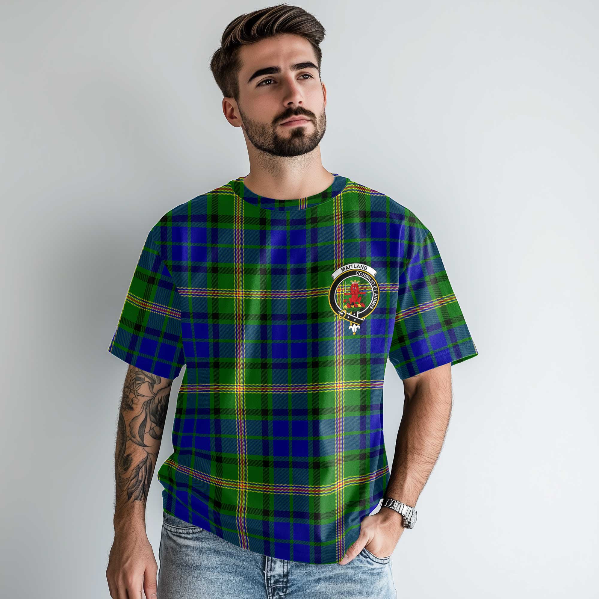Clan Maitland Tartan Men T Shirt Crest And Plaid Basic Style