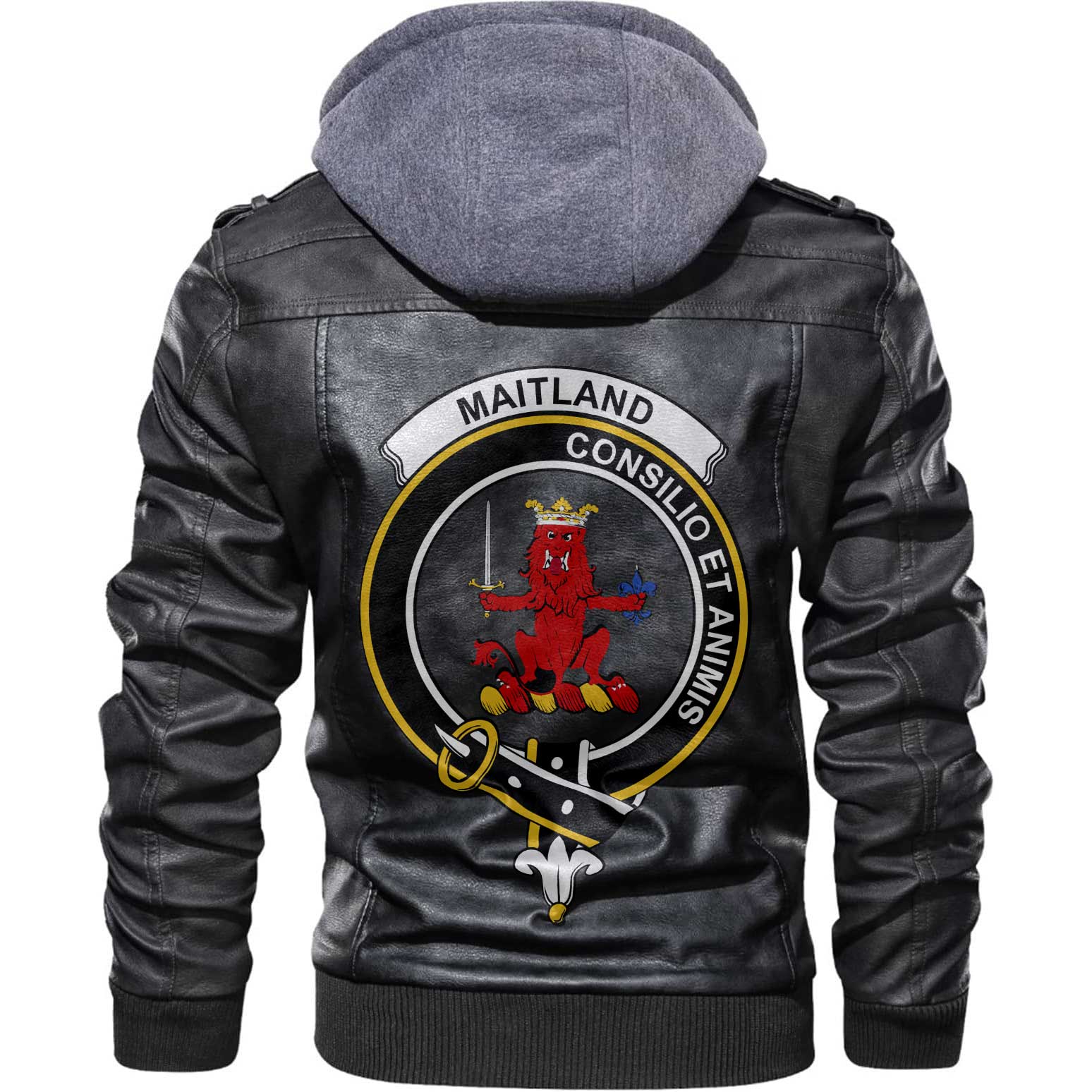 Clan Maitland Tartan Zip Leather Jacket Crest And Plaid Basic Style