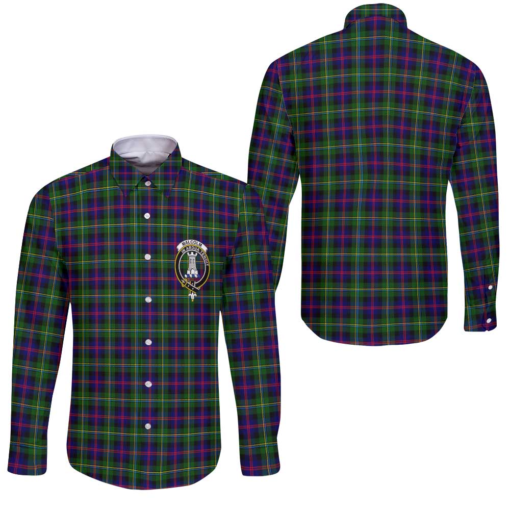 Clan Malcolm Tartan Long Sleeve Button Shirt Crest And Plaid Basic Style