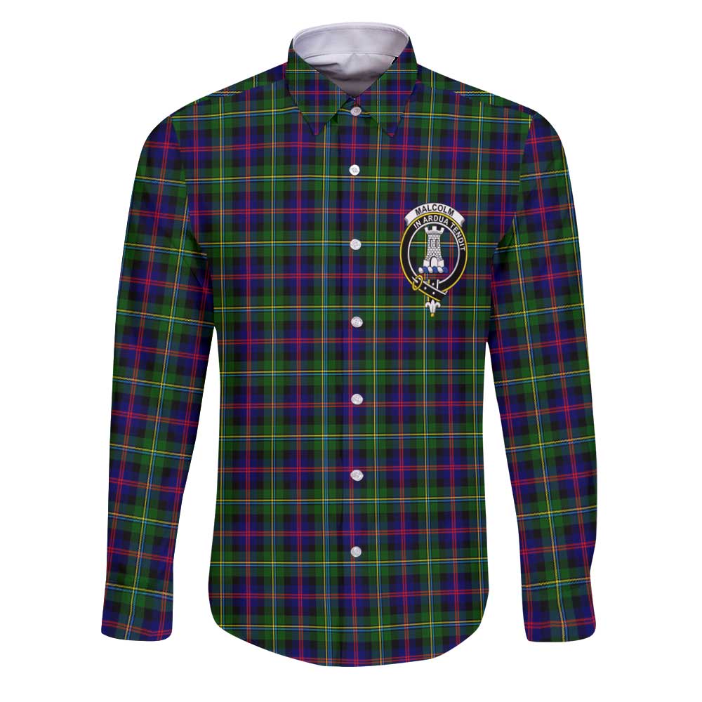 Clan Malcolm Tartan Long Sleeve Button Shirt Crest And Plaid Basic Style