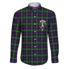 Clan Malcolm Tartan Long Sleeve Button Shirt Crest And Plaid Basic Style