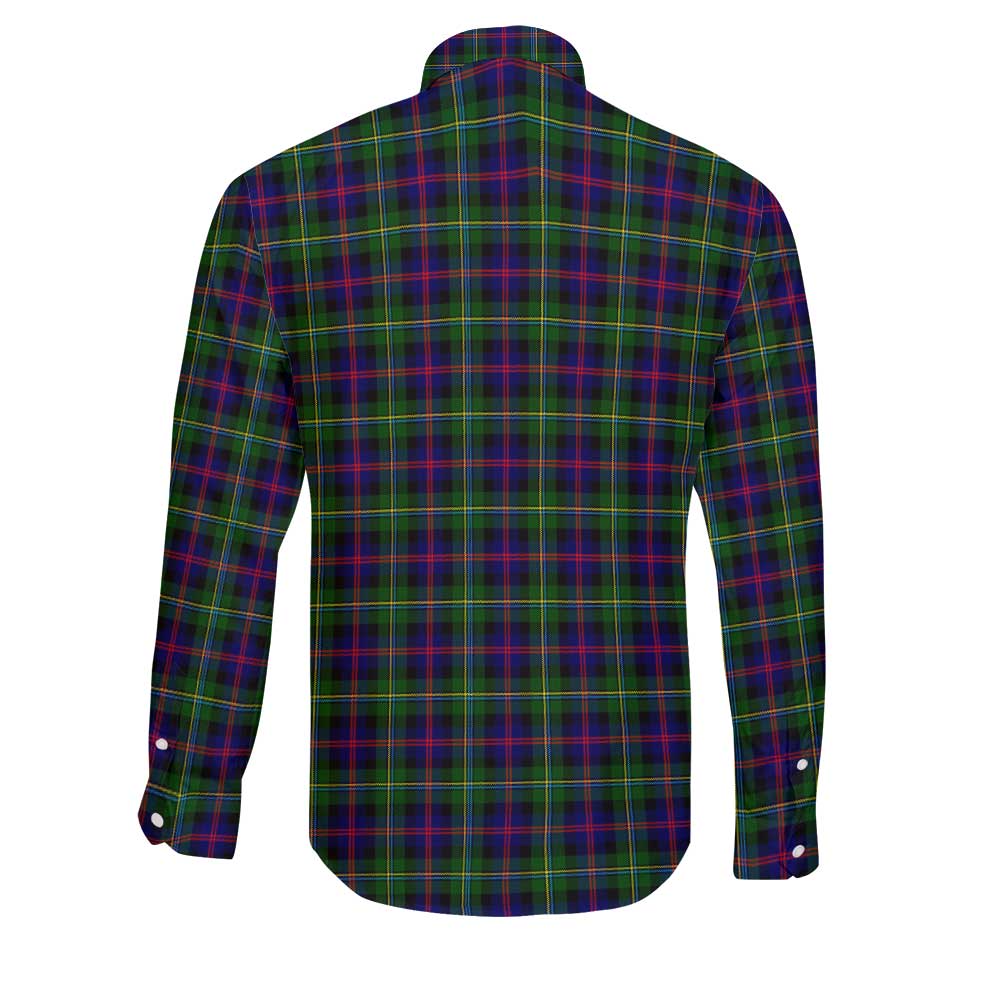 Clan Malcolm Tartan Long Sleeve Button Shirt Crest And Plaid Basic Style