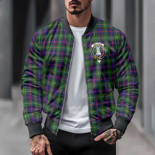 Clan Malcolm Tartan Men Bomber Jacket Crest And Plaid Basic Style