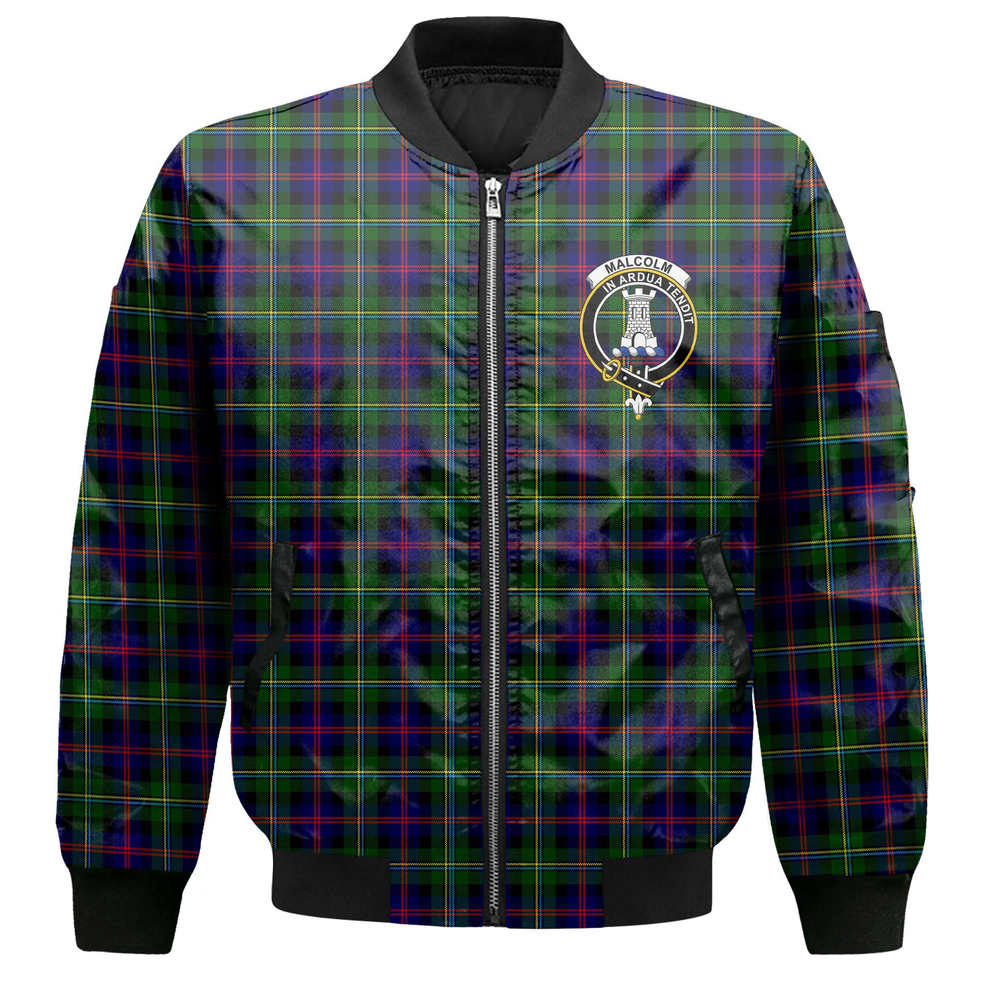 Clan Malcolm Tartan Men Bomber Jacket Crest And Plaid Basic Style