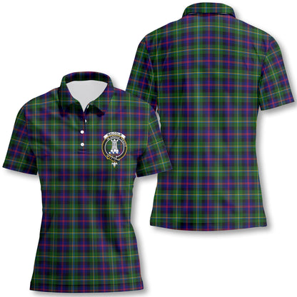 Clan Malcolm Tartan Women Polo Shirt Crest And Plaid Basic Style