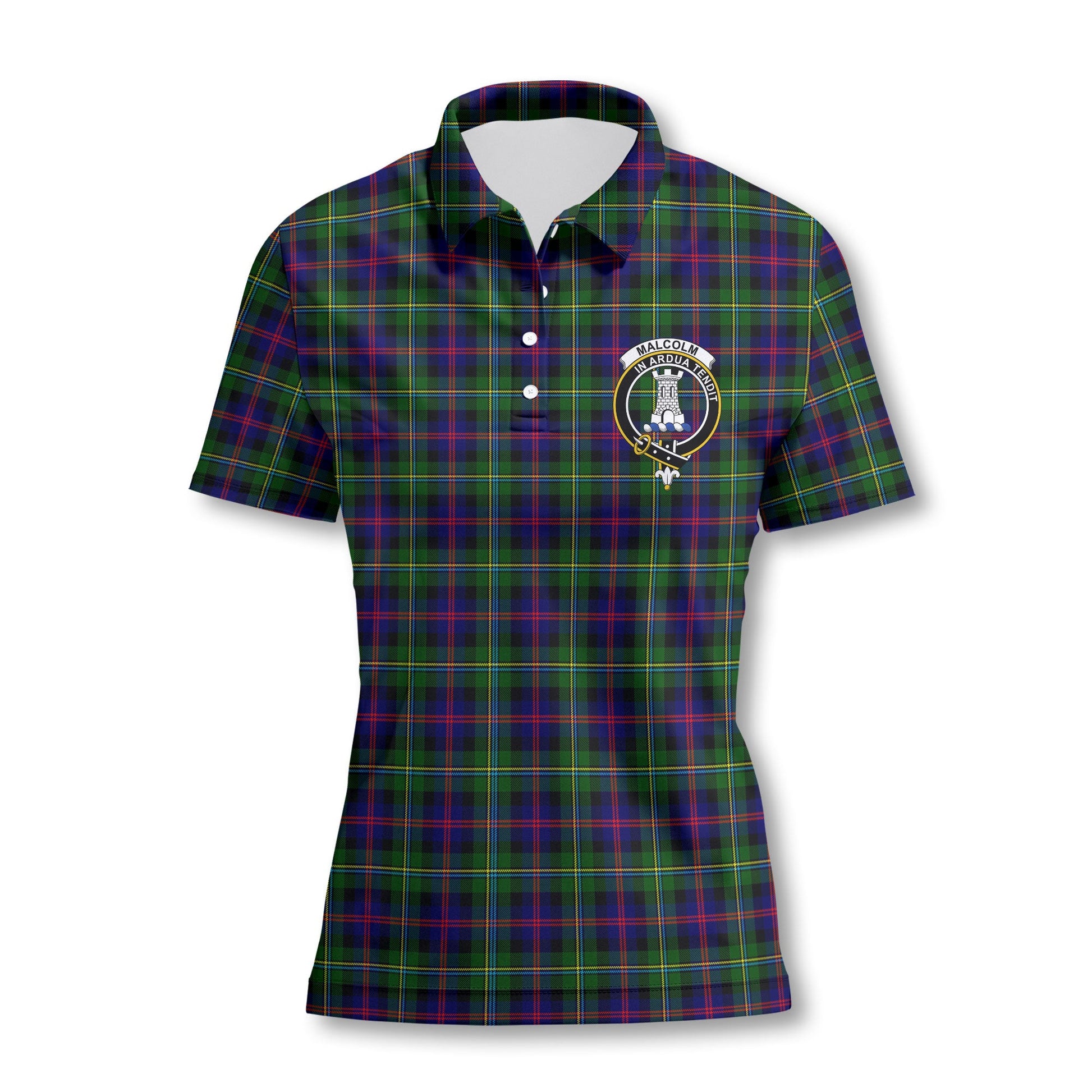 Clan Malcolm Tartan Women Polo Shirt Crest And Plaid Basic Style