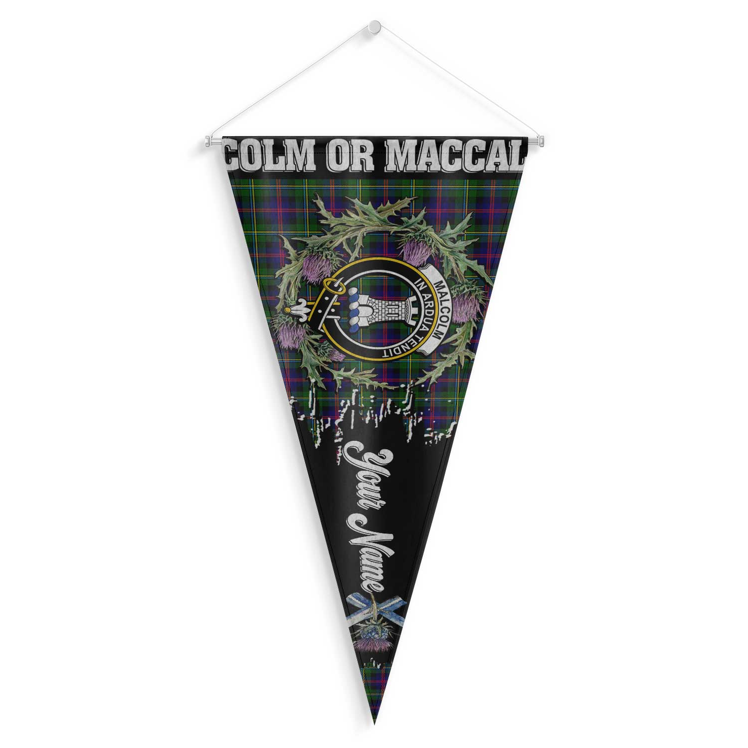 Clan Malcolm Or Maccallum Tartan Felt Pennant Crest And Plaid Basic Style