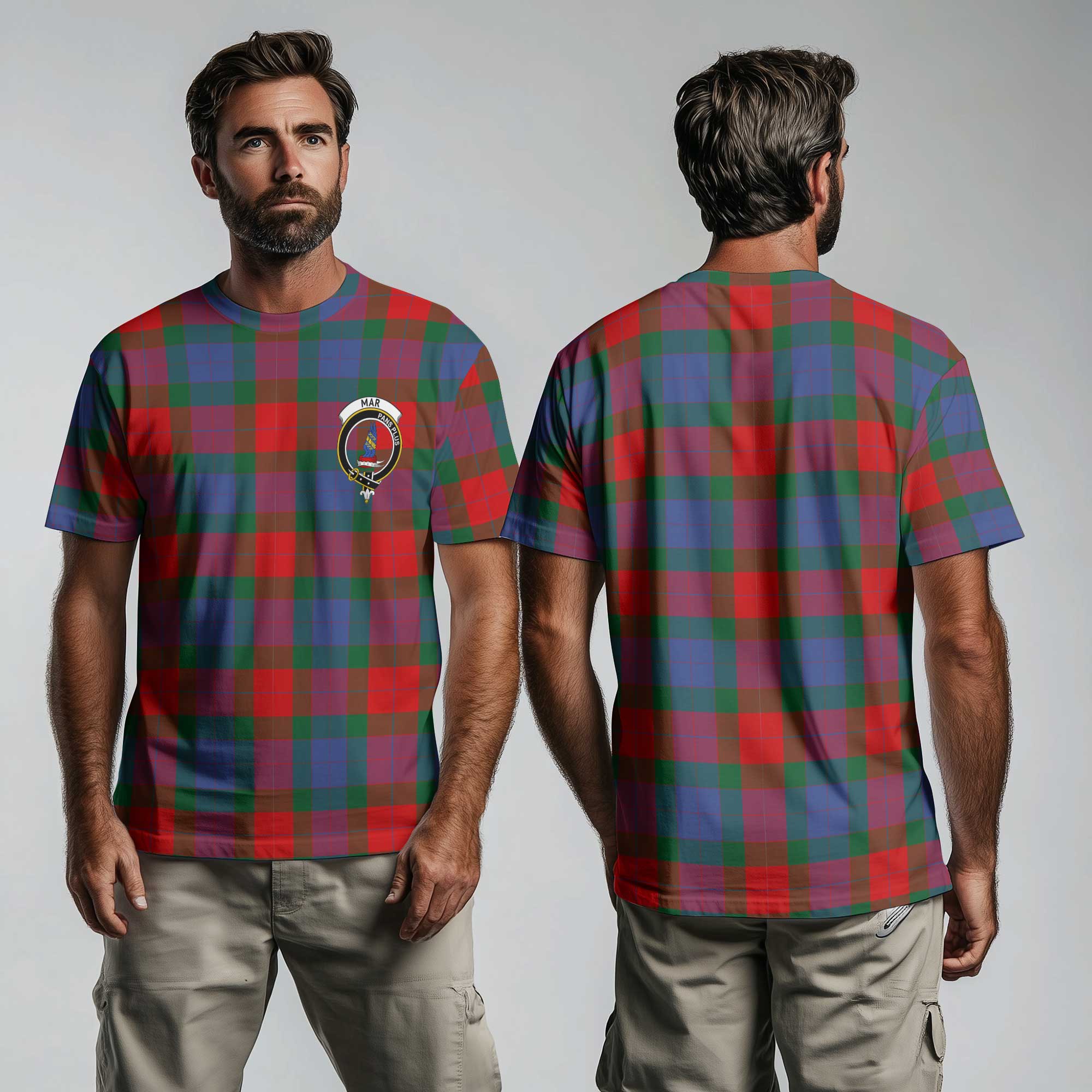 Clan Mar Tartan Men T Shirt Crest And Plaid Basic Style