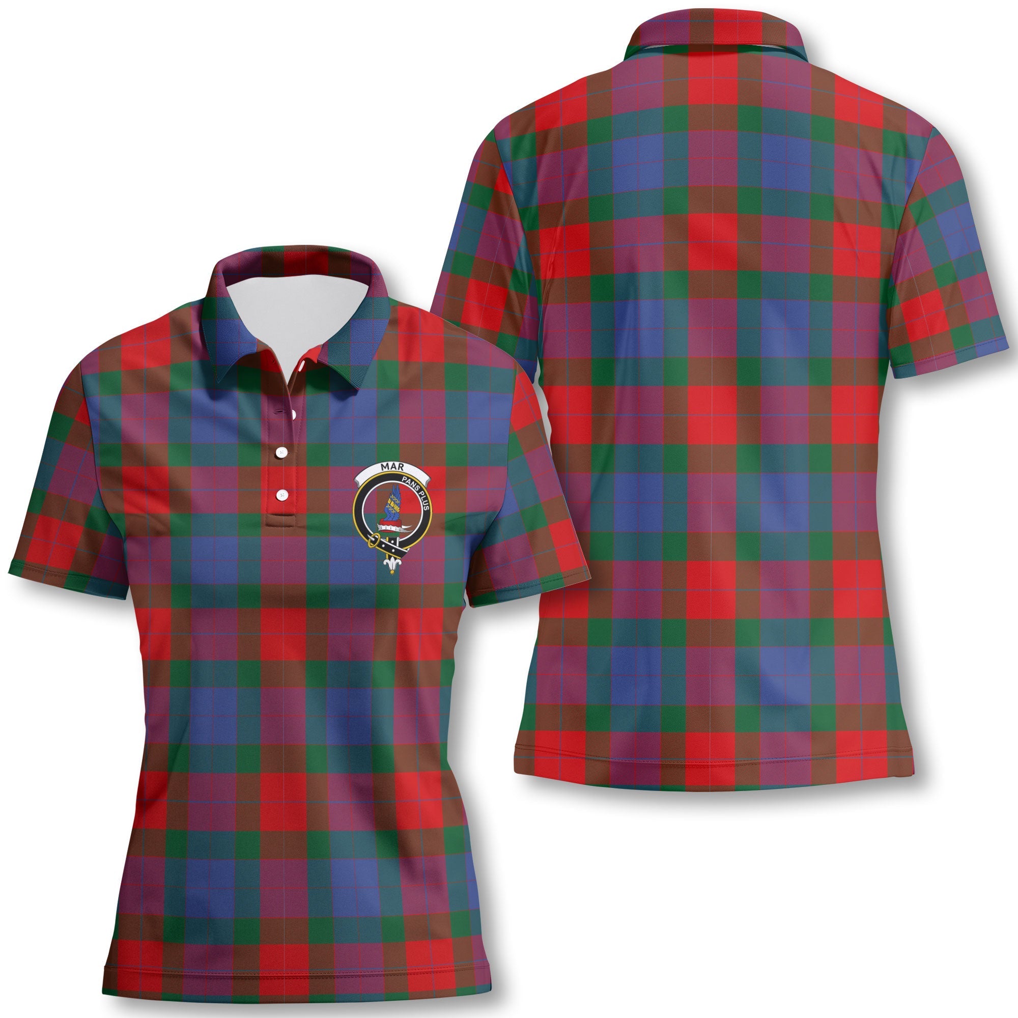 Clan Mar Tartan Women Polo Shirt Crest And Plaid Basic Style