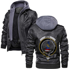 Clan Mar Tartan Zip Leather Jacket Crest And Plaid Basic Style