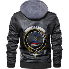 Clan Mar Tartan Zip Leather Jacket Crest And Plaid Basic Style