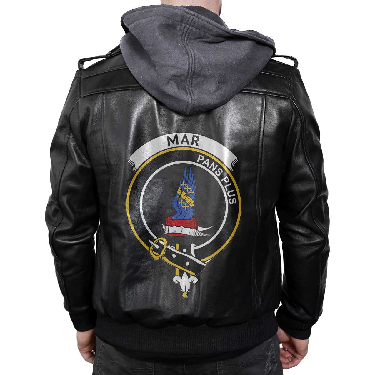 Clan Mar Tartan Zip Leather Jacket Crest And Plaid Basic Style