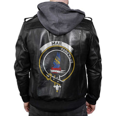 Clan Mar Tartan Zip Leather Jacket Crest And Plaid Basic Style