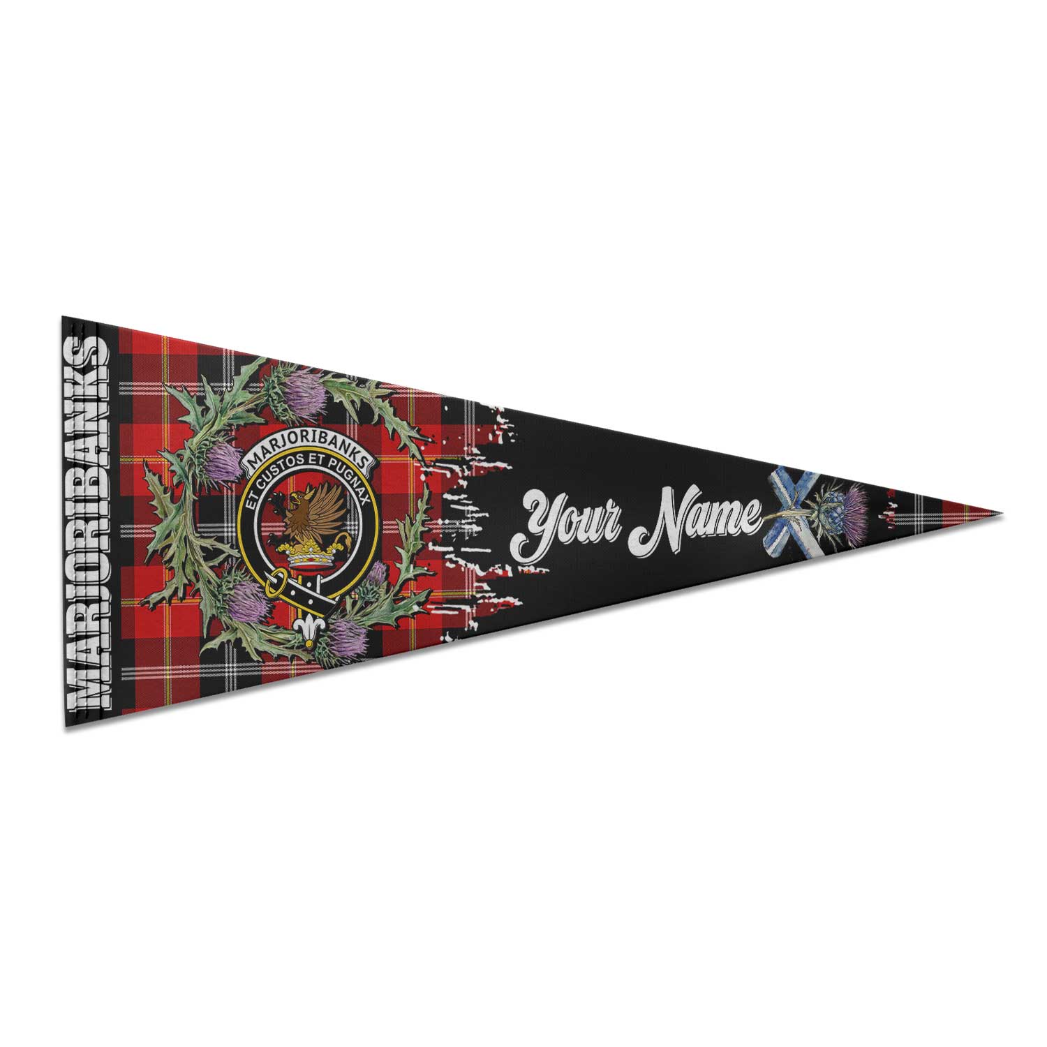 Clan Marjoribanks Tartan Felt Pennant Crest And Plaid Basic Style