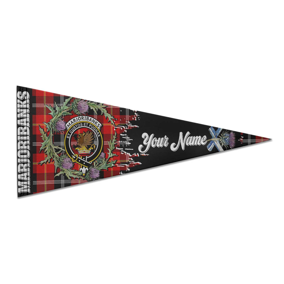 Clan Marjoribanks Tartan Felt Pennant Crest And Plaid Basic Style