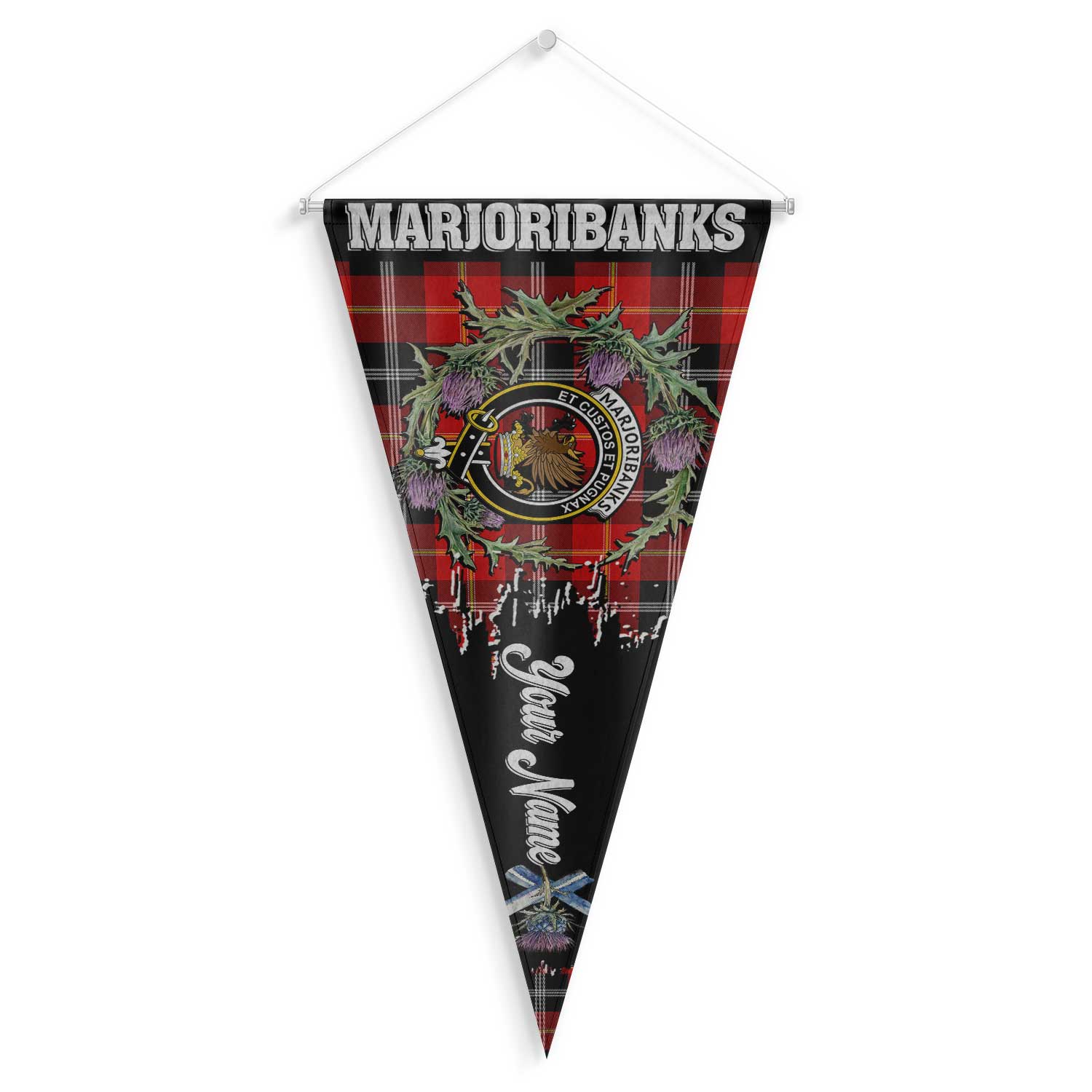 Clan Marjoribanks Tartan Felt Pennant Crest And Plaid Basic Style
