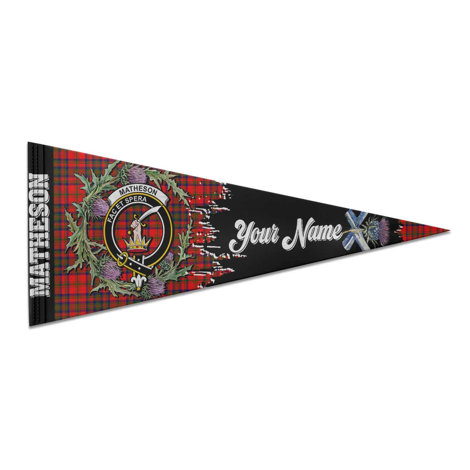 Clan Matheson Tartan Felt Pennant Crest And Plaid Basic Style