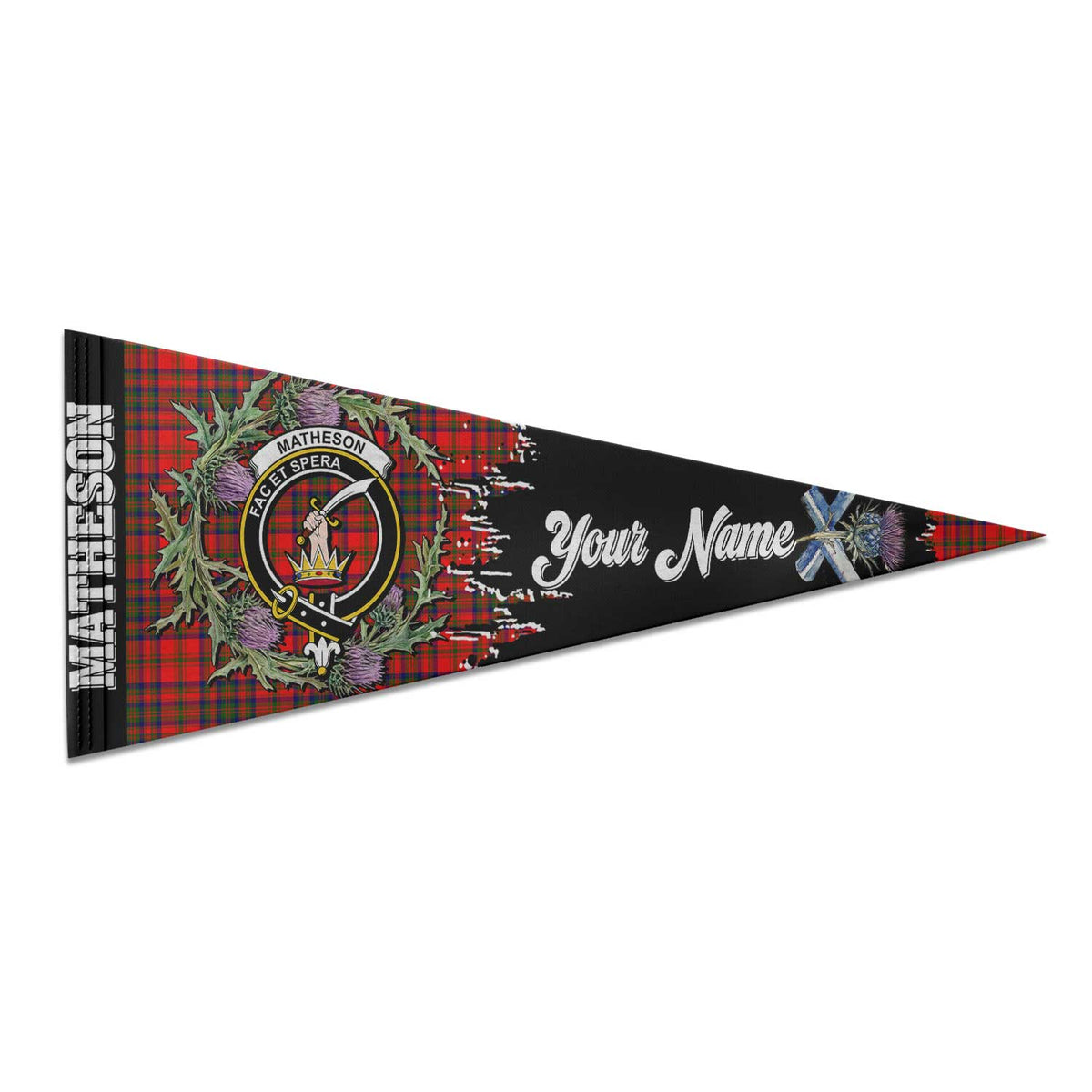 Clan Matheson Tartan Felt Pennant Crest And Plaid Basic Style