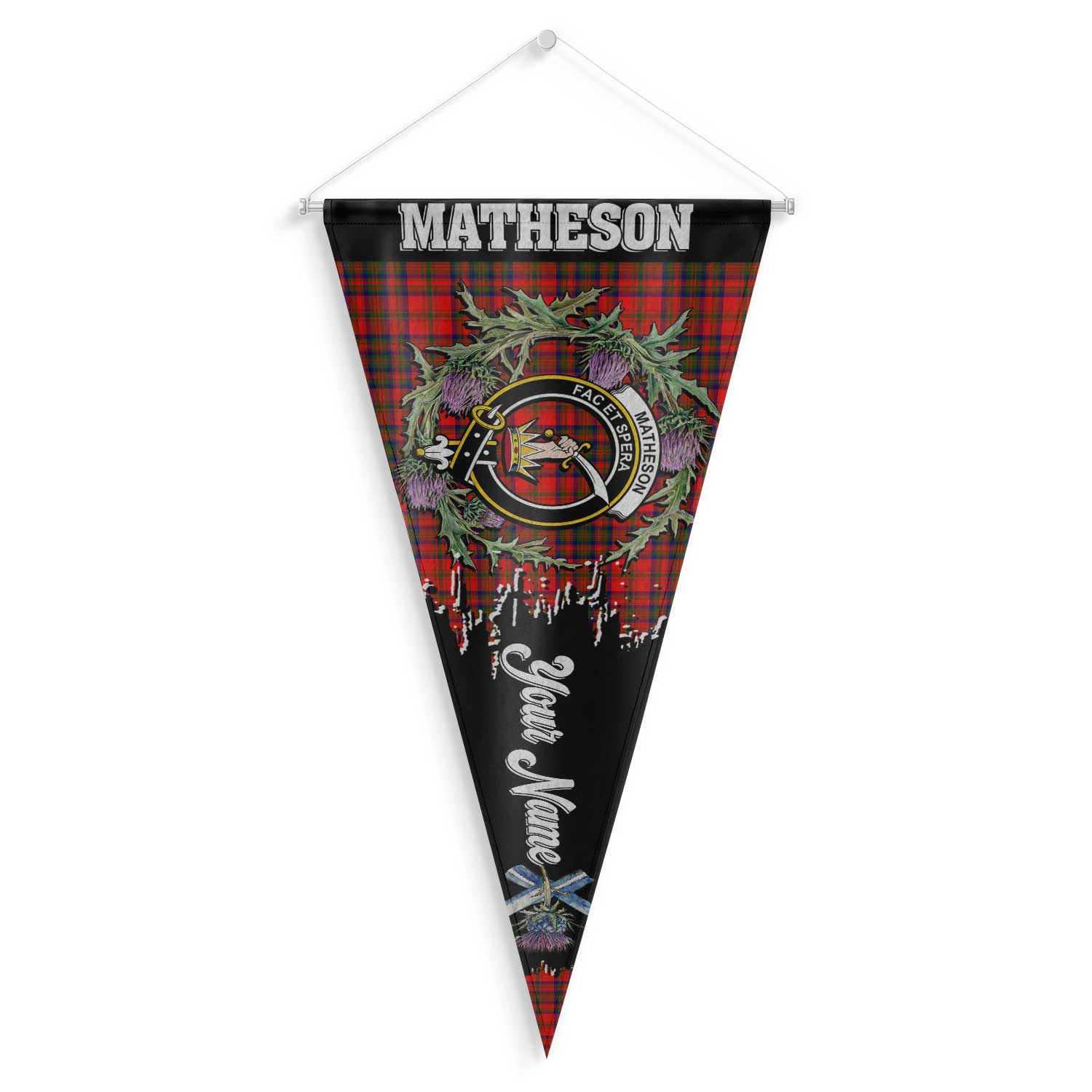 Clan Matheson Tartan Felt Pennant Crest And Plaid Basic Style